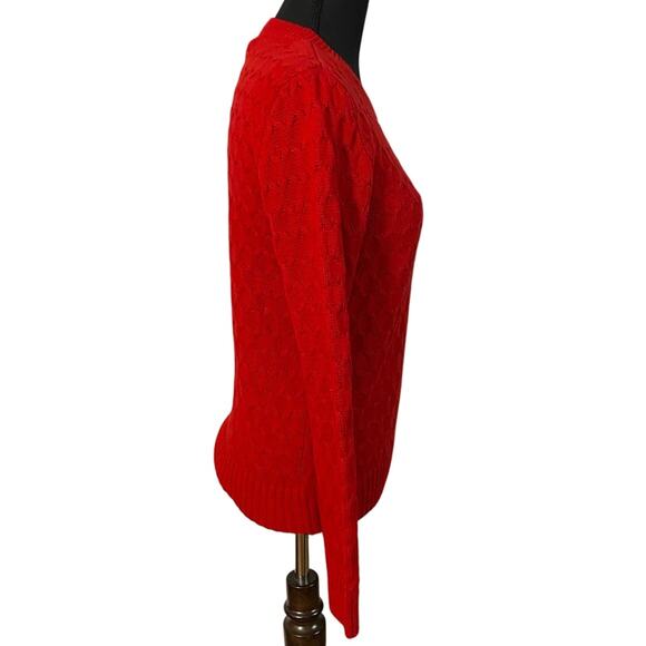 Croft & Barrow Petite XS Red Cable Knit 100% Cotton Pullover Crew Neck Sweater - Picture 3 of 8